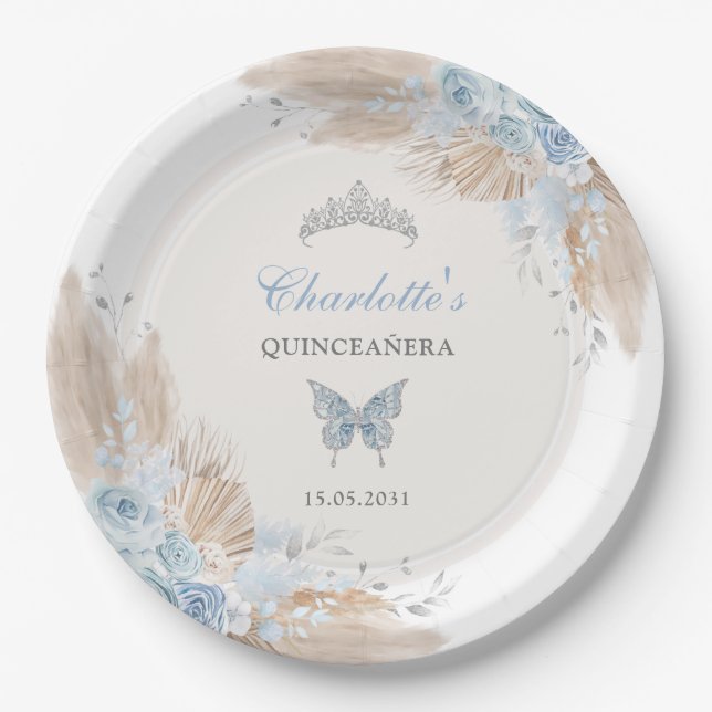 Assiettes En Carton Pastel Blue Quinceanera Boho Princess Mis Quince (Devant)