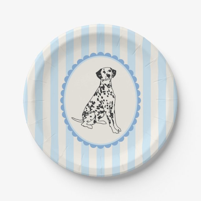 Assiettes En Carton Pastel Blue Stripes et Chien dalmate (Devant)