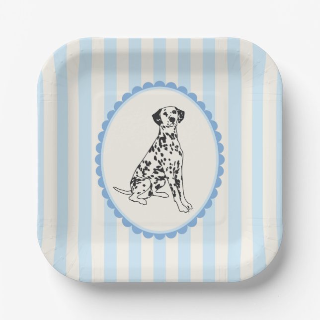 Assiettes En Carton Pastel Blue Stripes et Chien dalmate (Recto)