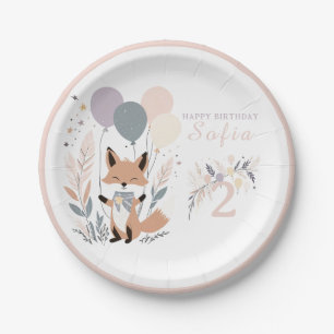 Assiettes En Carton Pastel Boho Fox et Balloons Anniversaire