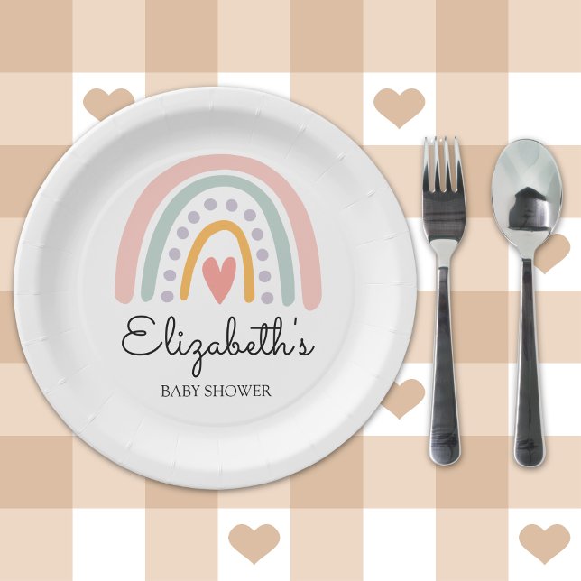 Assiettes En Carton Pastel Boho Rainbow Baby Shower for a Girl (Créateur téléchargé)