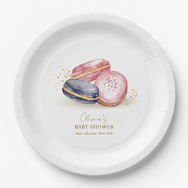 Assiettes En Carton Pastel Bonjour Bébé Baby shower Français Macarons (Devant)