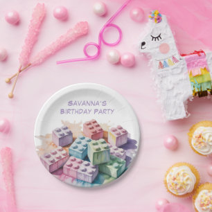 Assiettes En Carton Pastel Building Block Splash Girl Birthday Party