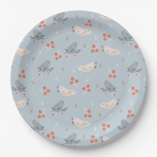 Assiettes En Carton Pastel Christmas Birds Motif sans couture (Devant)
