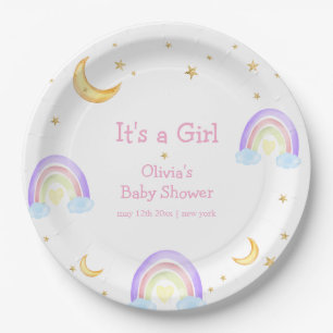 Assiettes En Carton Pastel Coloré Rainbow Moon Star Baby shower