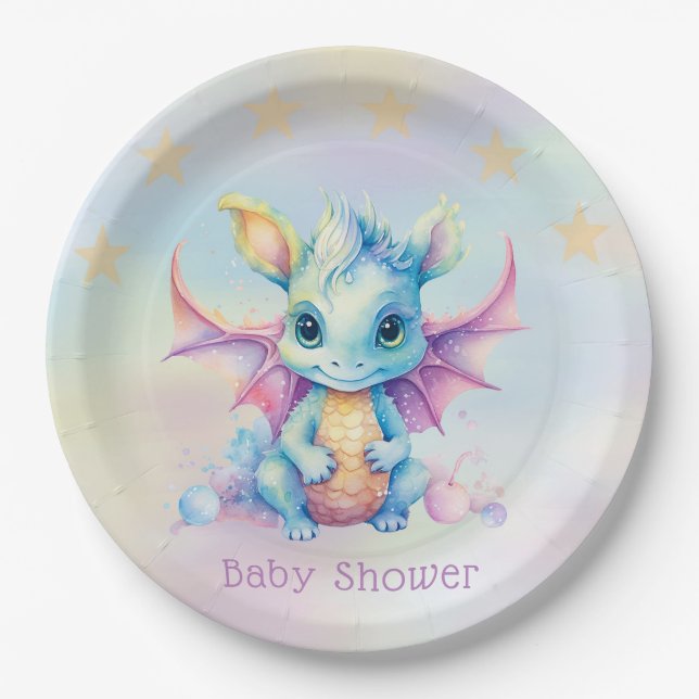 Assiettes En Carton Pastel Cute Dragon Girl Baby shower (Devant)
