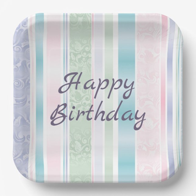 Assiettes En Carton Pastel Damask Pour Anniversaire (Recto)
