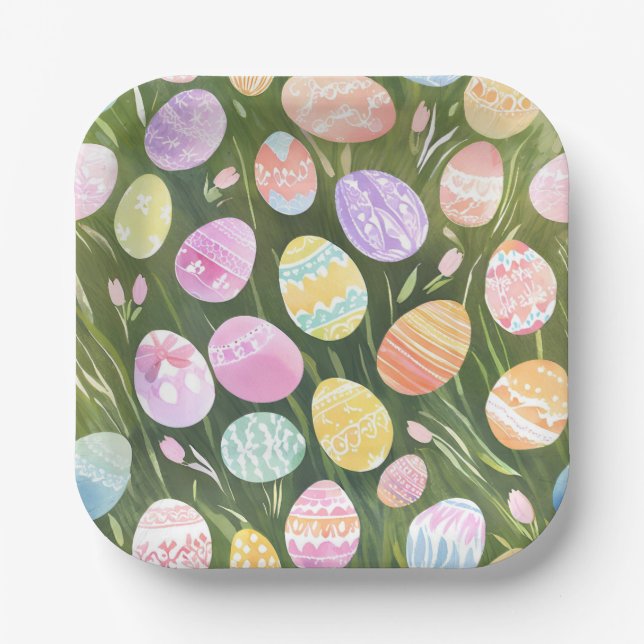Assiettes En Carton Pastel Easter Eggs | Beautiful Spring Watercolor (Recto)