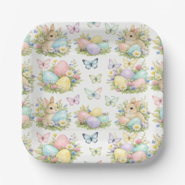 Assiettes En Carton Pastel Easter Eggs & Bunnies Flowers & Butterflies (Recto)
