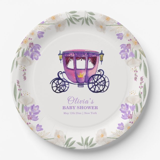 Assiettes En Carton Pastel Floral Princess Carriage Girl Baby Shower  (Devant)