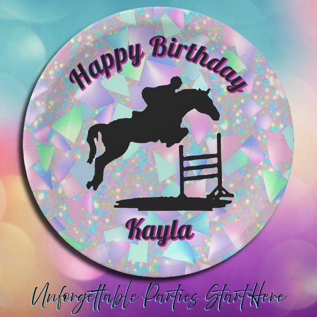 Assiettes En Carton Pastel Iridescente Joyeuse Fille Cheval Anniversai (Horse Birthday)