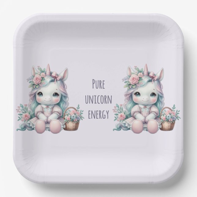 Assiettes En Carton Pastel Kawaii Unicorn Doll with Flower Basket (Recto)