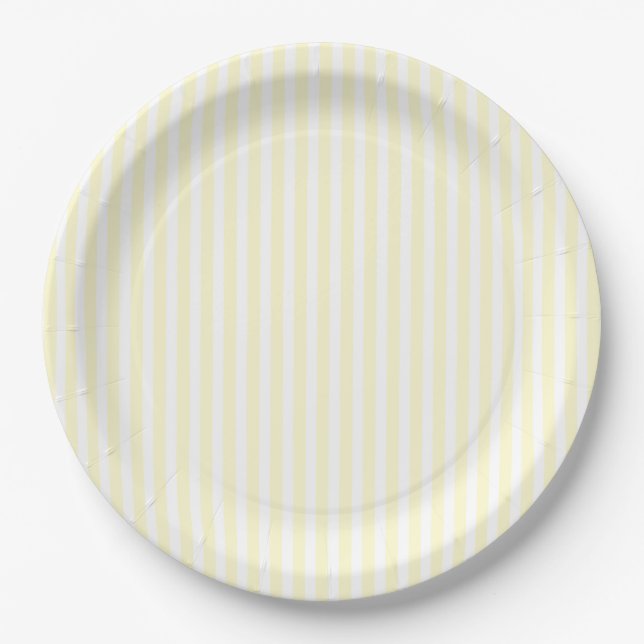 Assiettes En Carton Pastel Lemon Yellow Stripes blanches Pale Yellow (Devant)