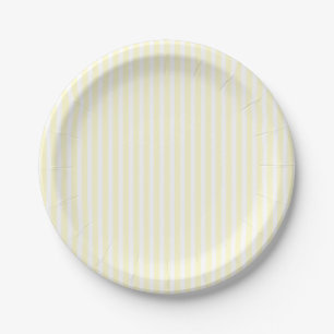 Assiettes En Carton Pastel Lemon Yellow Stripes blanches Pale Yellow