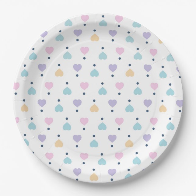 Assiettes En Carton Pastel Love Heart Motif (Devant)
