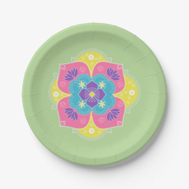 Assiettes En Carton Pastel Lumineux Lotus Rangoli (Devant)