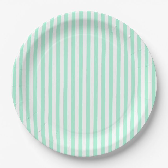 Assiettes En Carton Pastel Mint Green Stripes Été Gratté (Devant)
