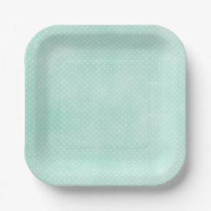 Assiettes En Carton Pastel Minty Blue Turquoise Pois minuscules