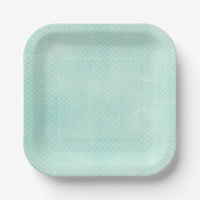 Assiettes En Carton Pastel Minty Blue Turquoise Pois minuscules (Recto)