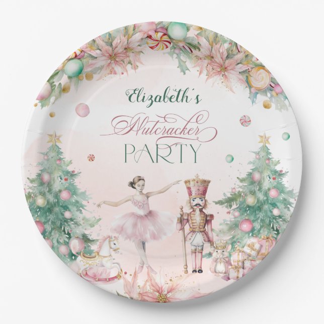 Assiettes En Carton Pastel Nutcracker Ballerina fête d'anniversaire (Devant)