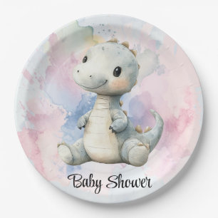 Assiettes En Carton Pastel Paint Splash Adorable Dinosaur Baby shower