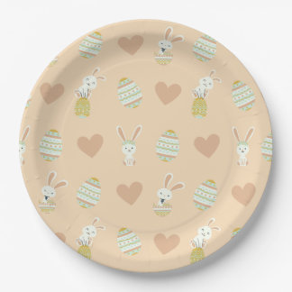Assiettes En Carton Pastel Pâques délice : Motif lapin et oeufs