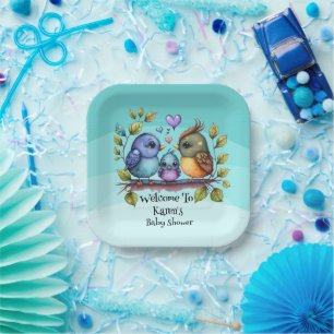 Assiettes En Carton Pastel Personnalisé Baby Bird Douche