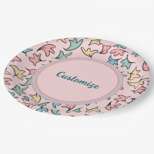 Assiettes En Carton Pastel personnalisé Feuille rose