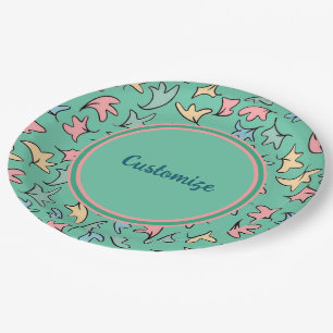 Assiettes En Carton Pastel personnalisé Feuilles vert