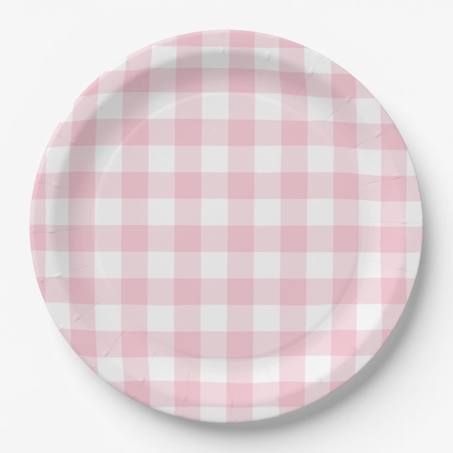 Assiettes En Carton Pastel Pink En vichy Plaid Motif (Devant)