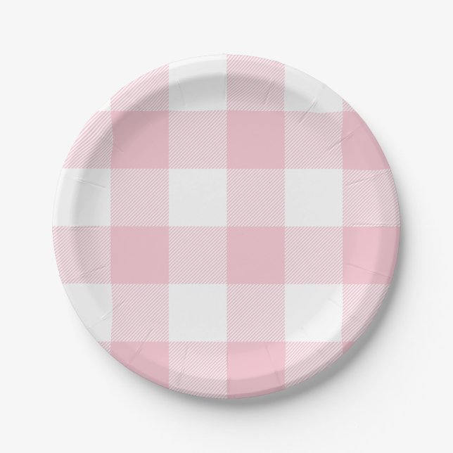 Assiettes En Carton Pastel Pink En vichy Plaid Motif (Devant)