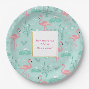 Assiettes En Carton Pastel Pink Flamants roses Vert Motif Anniversaire
