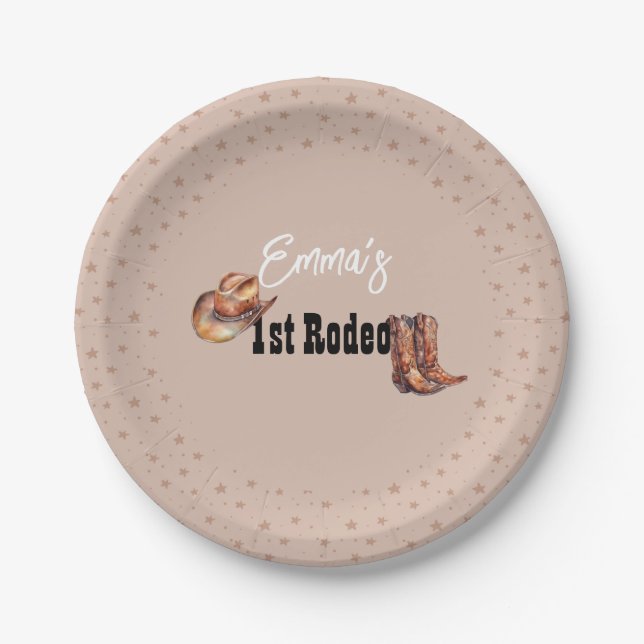 Assiettes En Carton Pastel Pink Rodeo Western Cowgirl 1er anniversaire (Devant)