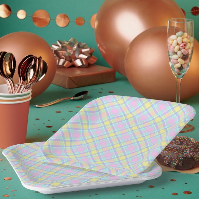 Assiettes En Carton Pastel plaid (Multi)