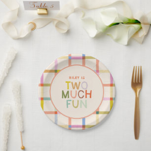 Assiettes En Carton Pastel Plaid "Two Many Fun" 2e anniversaire person