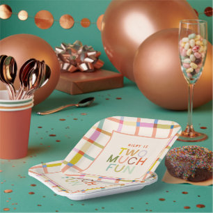 Assiettes En Carton Pastel Plaid "Two Many Fun" 2e anniversaire person