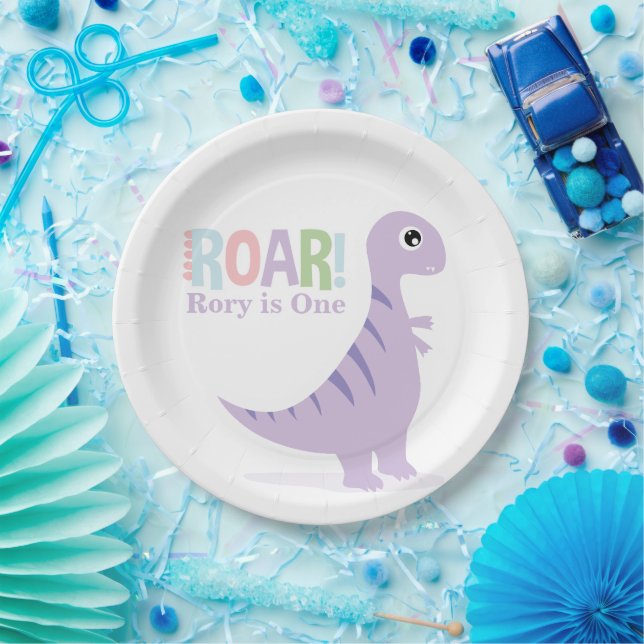 Assiettes En Carton Pastel Purple Baby Dinosaures Roar Anniversaire (Fête)