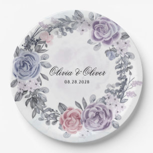 Assiettes En Carton Pastel Purple Blue Rose Floral Mariage