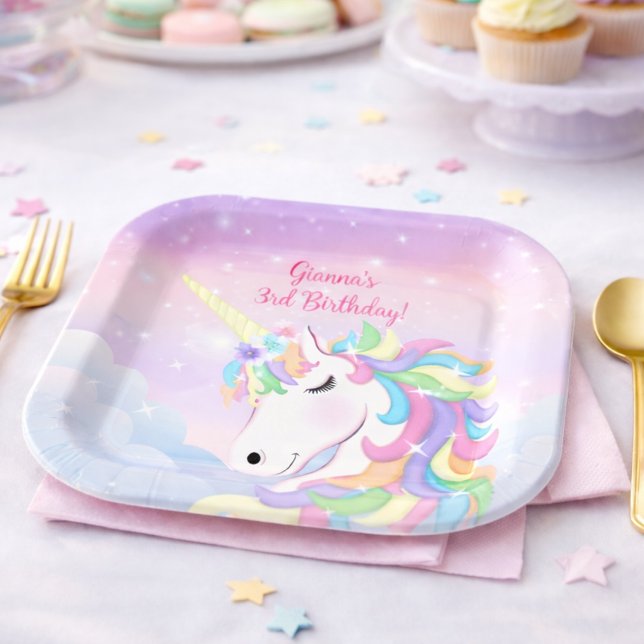 Assiettes En Carton Pastel Rainbow Magical Unicorn Clouds (Créateur téléchargé)