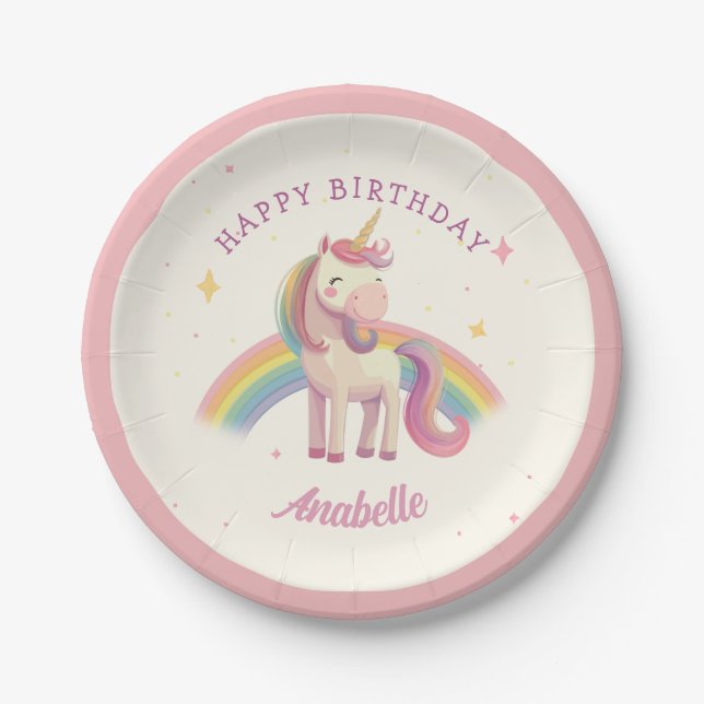 Assiettes En Carton Pastel Rainbow Unicorn fête d'anniversaire (Devant)