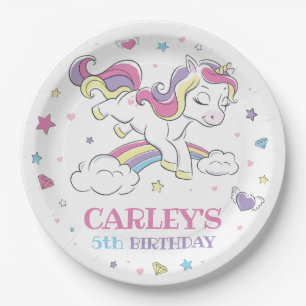 Assiettes En Carton Pastel Rainbow Unicorn fête d'anniversaire, n'impo