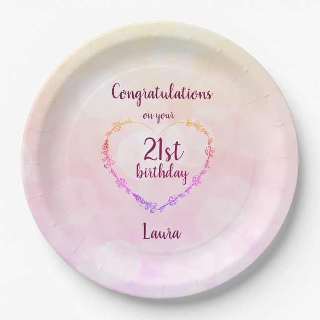 Assiettes En Carton Pastel rose 21e anniversaire (Devant)