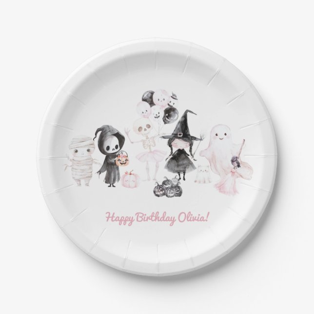 Assiettes En Carton Pastel rose fille halloween anniversaire (Devant)