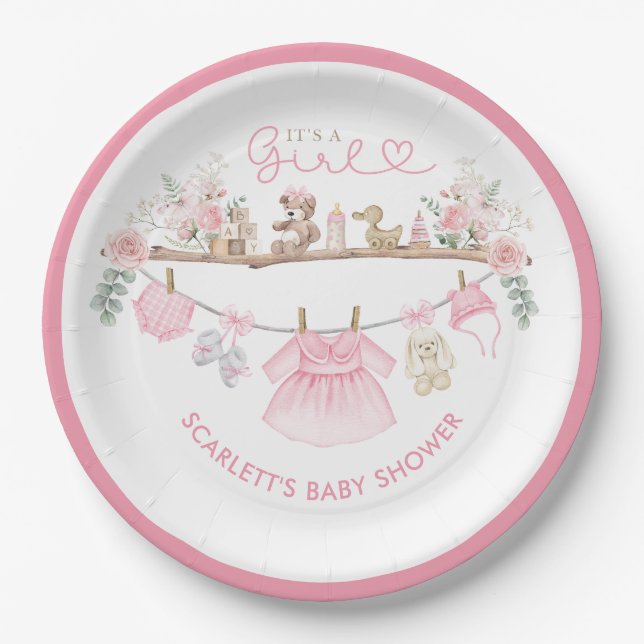 Assiettes En Carton Pastel Rose Floral Baby Girl Vêtements Boho Nurser (Devant)