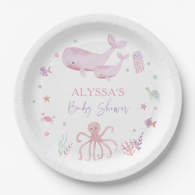 Assiettes En Carton Pastel rose sous le Baby shower marin (Devant)