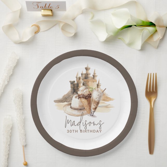 Assiettes En Carton Pastel Sand Elegant Beach Party Personnalisé (Mariage)