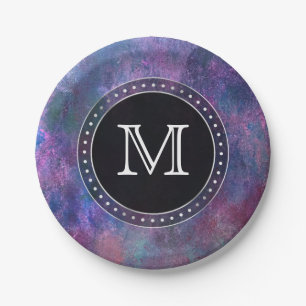 Assiettes En Carton Pastel Splatter   Monogramme rose violet bleu vert