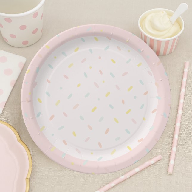 Assiettes En Carton Pastel Sprinkle Confetti Pink Ice Cream Birthday  (Créateur téléchargé)