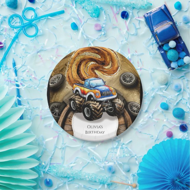 Assiettes En Carton Pastel Track Monster Truck Anniversaire (Fête)