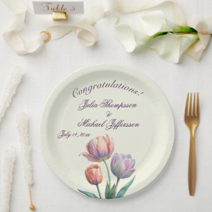 Assiettes En Carton Pastel Tulip Mariage Suite Typographie élégante